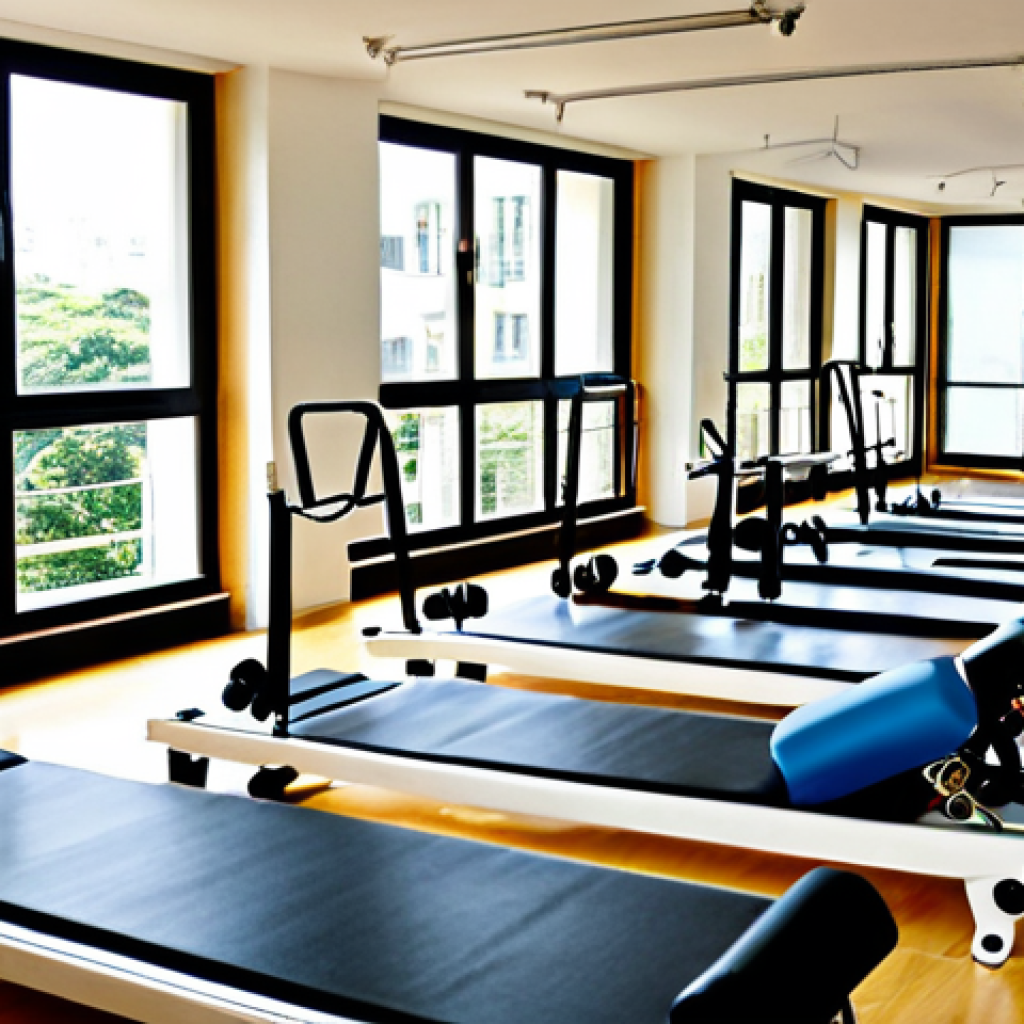 Thriving Pilates Studio**

"A bright and inviting Pilates studio in a vibrant São Paulo neighborhood. Sunlight streams through large windows, illuminating modern Pilates equipment like reformers and chairs. Several fully clothed individuals in athletic wear are engaged in a focused Pilates session, guided by a smiling instructor. Safe for work, appropriate content, fully clothed, professional setting, perfect anatomy, natural proportions, family-friendly."

**