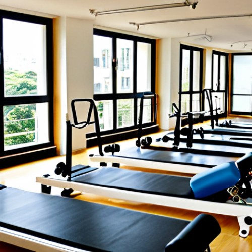 Home 23 Thriving Pilates Studio**
"A bright and inviting Pilates studio in a vibrant São Paulo neighborhood. Sunlight streams through large windows, illuminating modern Pilates equipment like reformers and chairs. Several fully clothed individuals in athletic wear are engaged in a focused Pilates session, guided by a smiling instructor. Safe for work, appropriate content, fully clothed, professional setting, perfect anatomy, natural proportions, family-friendly."
**