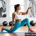 Home 22 필라테스 강사 실기 시험 준비 - A professional Pilates instructor demonstrating an anatomy lesson in a modern studio setting, pointi...